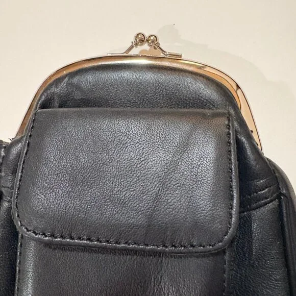 Vintage Style Black Kiss Lock Phone Pouch Wallet Faux Leather Mini Purse - Picture 5 of 5